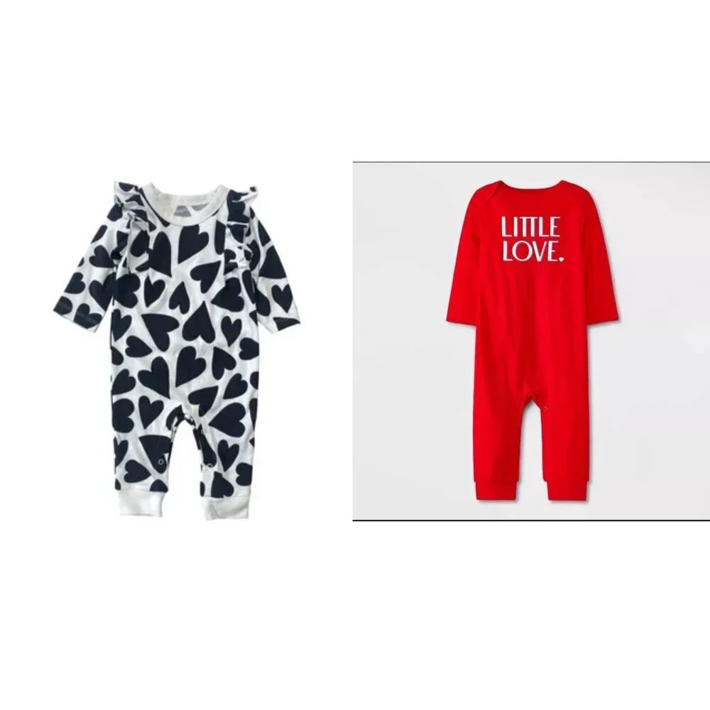 Cat & Jack Valentines Day Black & White Hearts Onesie & Little Love Onesie 0-3M